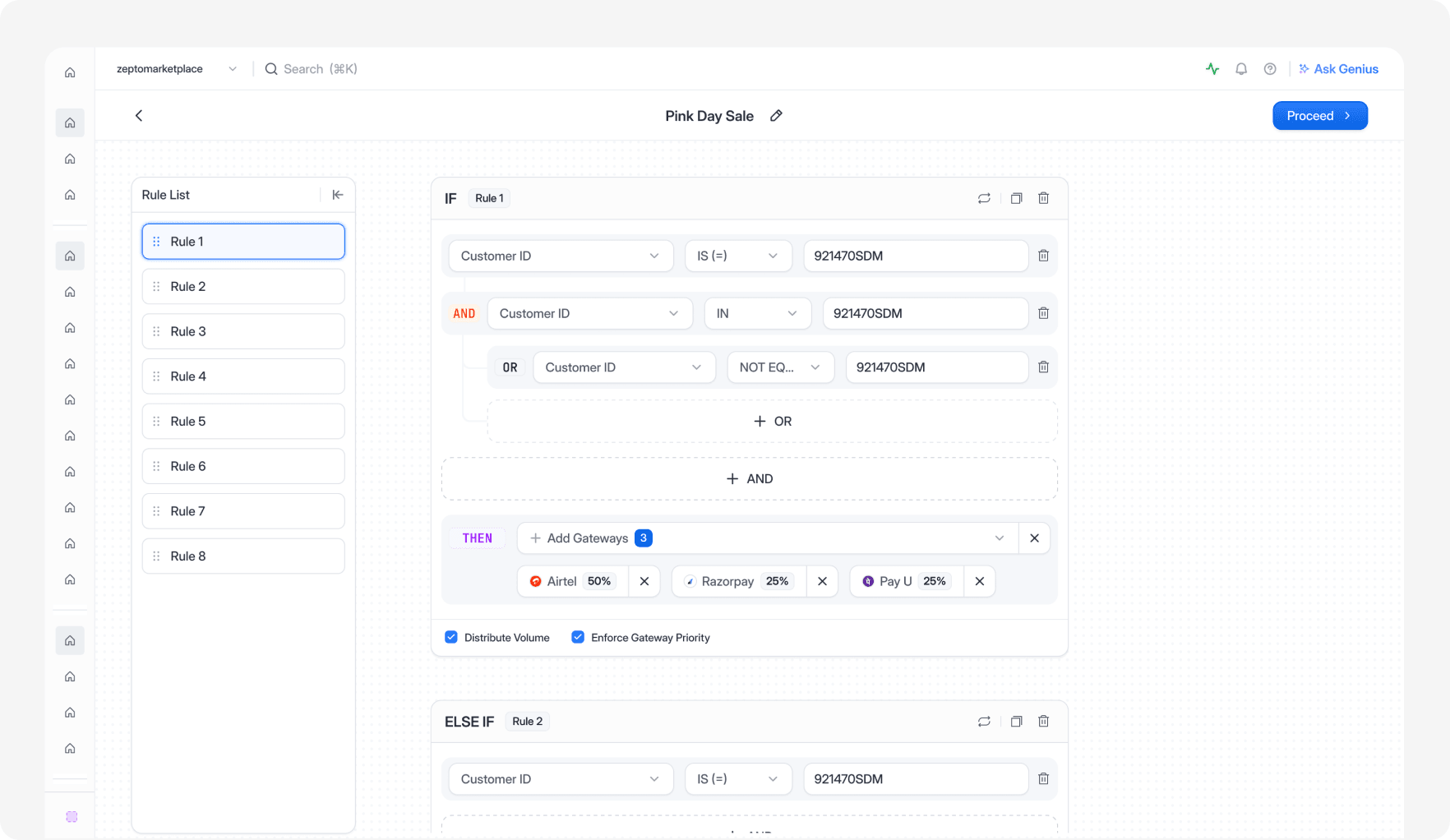 Screenshot of the classic IF/ELSE IF/ELSE rule builder interface