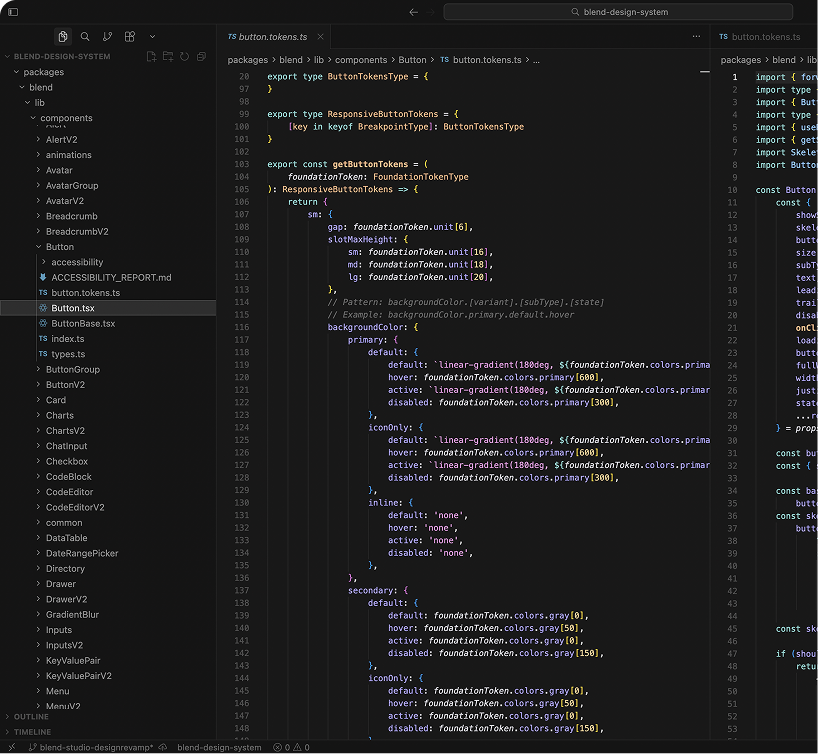 Dark-themed code editor showing the Blend component source